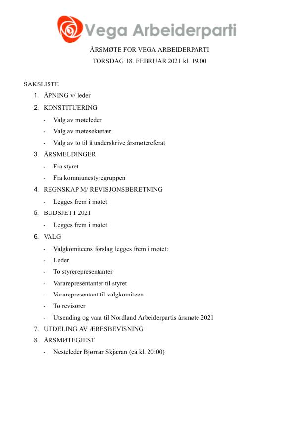 Vega ap sitt årsmøte 2021