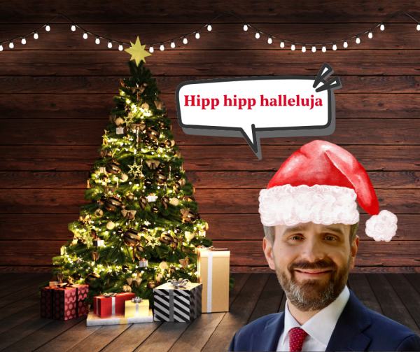 Jan Christian Vestre med nisselue og teksten: Hipp hipp halleluja