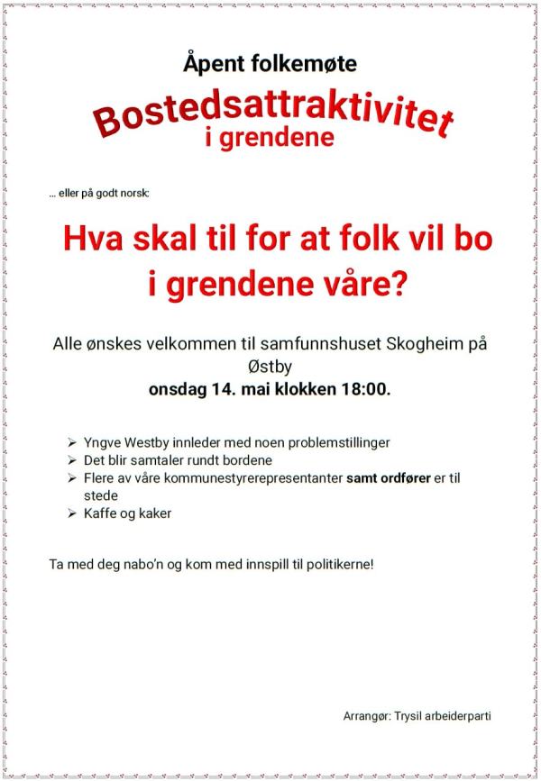 Folkemøte - Hva skal til for at folk skal bo i grendene våre?