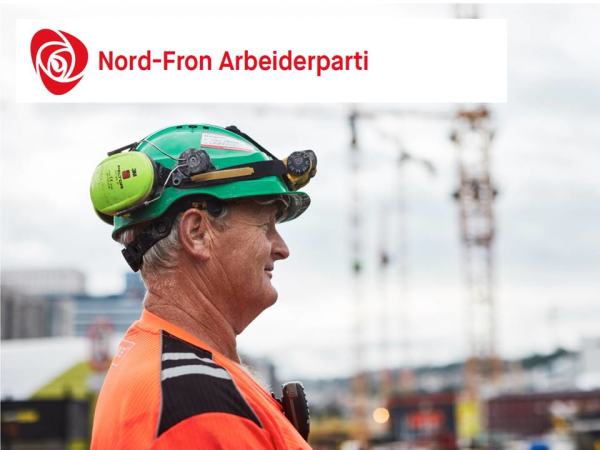 Bygningsarbeider og logo for Nord-Fron arbeiderparti