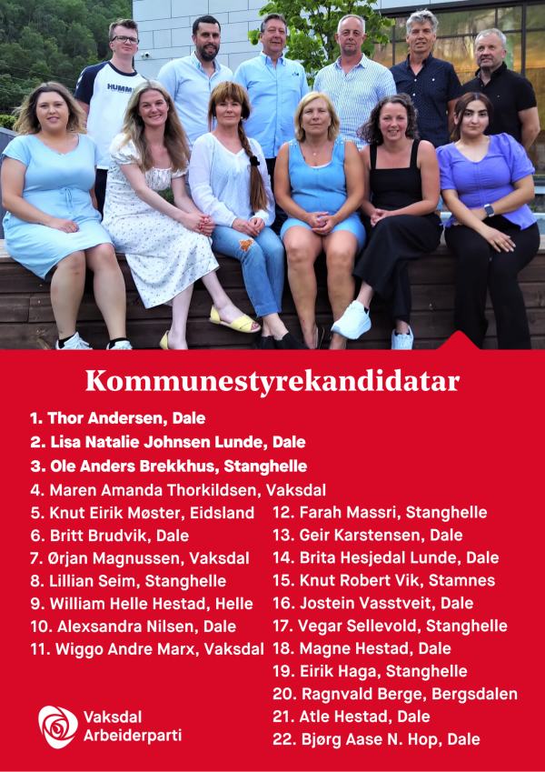 liste over kommunestyrekandidatane til Vaksdal AP 2023