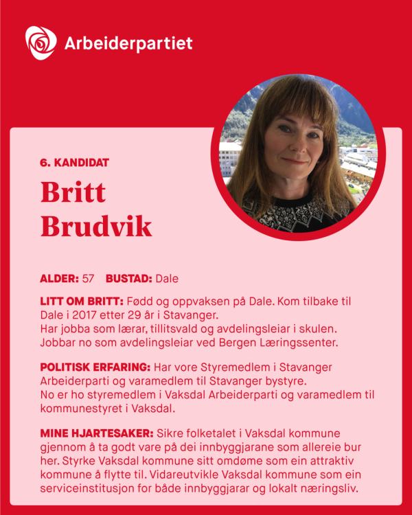 Presentasjon av Britt Brudvik for kommunevalget 2023