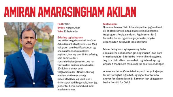 Amiran Akilan stiller til valg