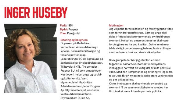 Inger Huseby stiller til valg