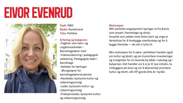 Eivor Evenrud stiller til valg