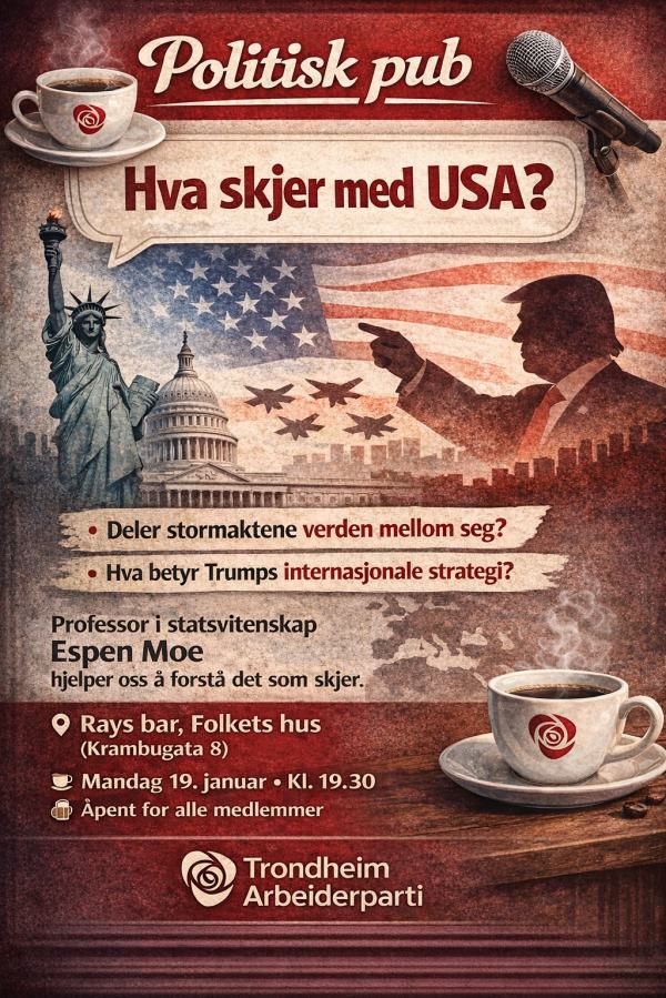 Deler stormaktene verden mellom seg?
Hva betyr Trumps internasjonale strategi?

Professor i statsvitenskap Espen Moe hjelper oss å forstå det som skjer.

Arrangementet er åpent for alle medlemmer