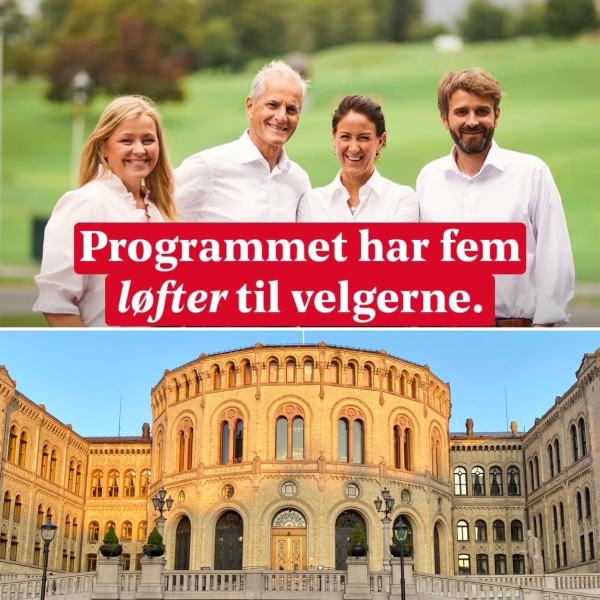 Bilde av jonas og andre ifbm programløfter og bilde av stortinget