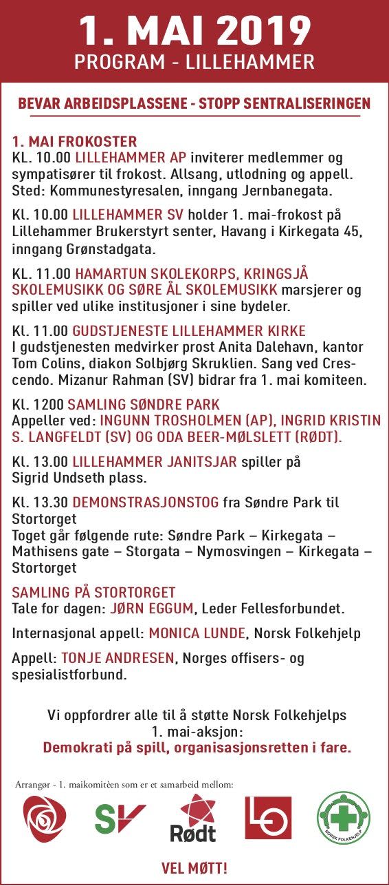 Program for. 1 mai i Lillehammer 2019