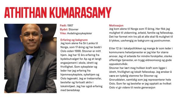 Athithan Kumarasamy stiller til valg