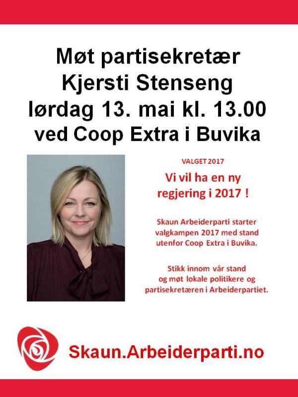 Stikk innom vår stand og møt lokale politikere og partisekretæren i Arbeiderpartiet, Kjersti Stenseng