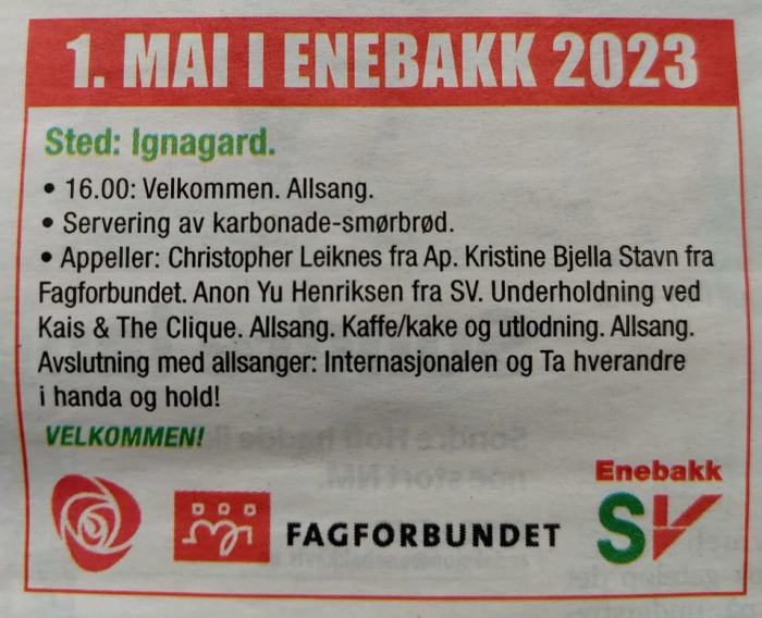 Velkommen til 1. mai i Enebakk