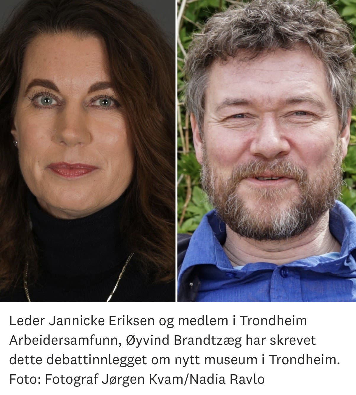 Bilde abc Jannicke Eriksen og Øyvind Brantzæg i forbindelse med debattinnlegg om nytt kunstmuseum i Trondheim 