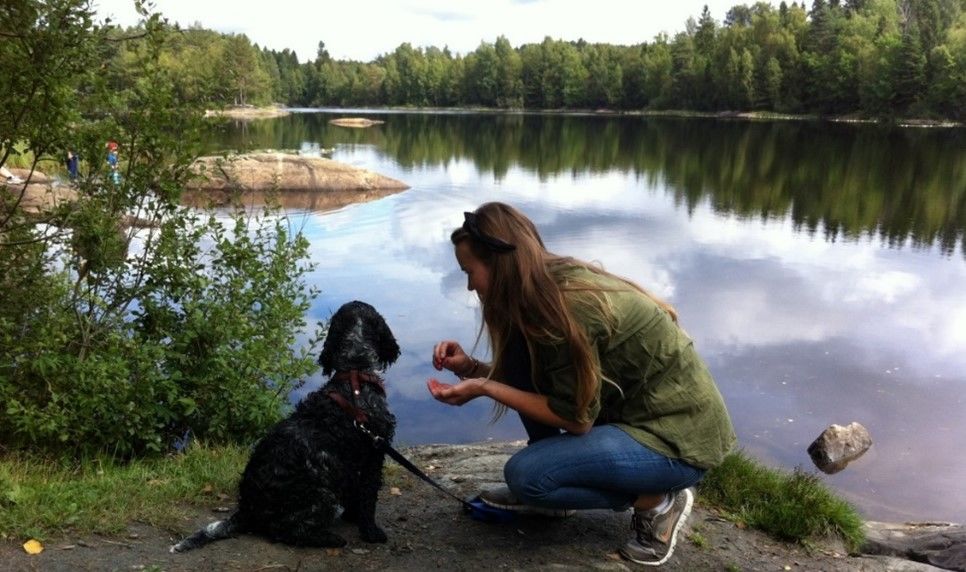 hund og eier ved øvredammen