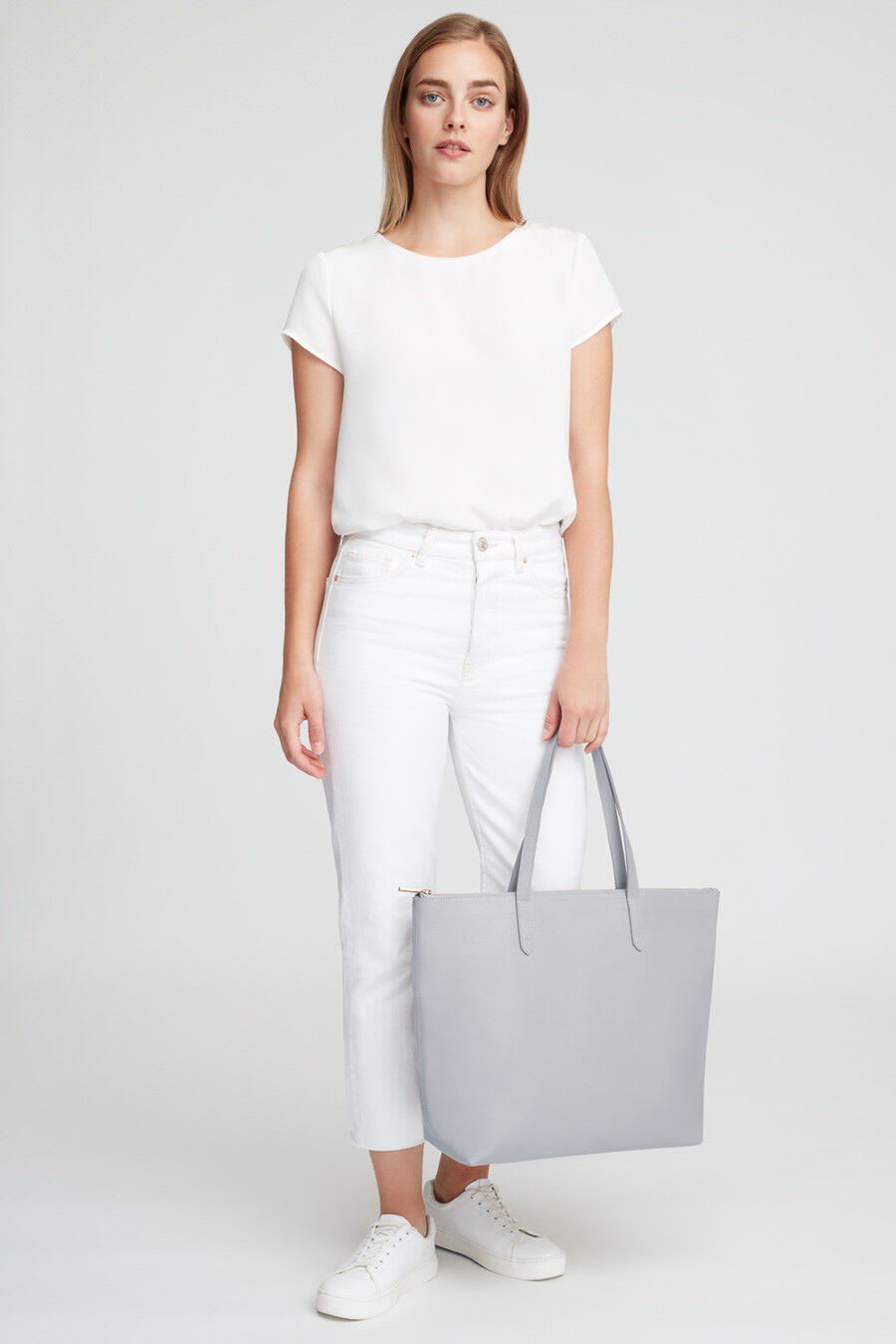 CUYANA グレー レザートートバッグ Small Easy Zipper Tote – Cuyana