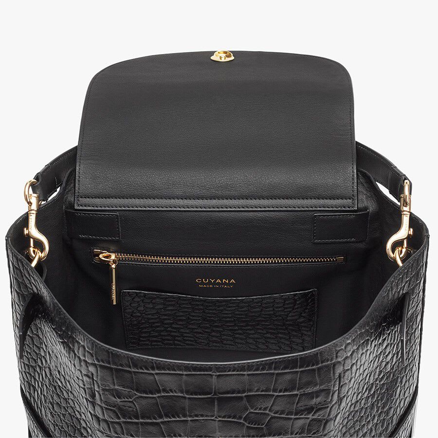 Cuyana Black Croc-Embossed Leather Backpack Leather Backpack 2.0 (Croco) (Earlier Version) | Cuyana  main image 3