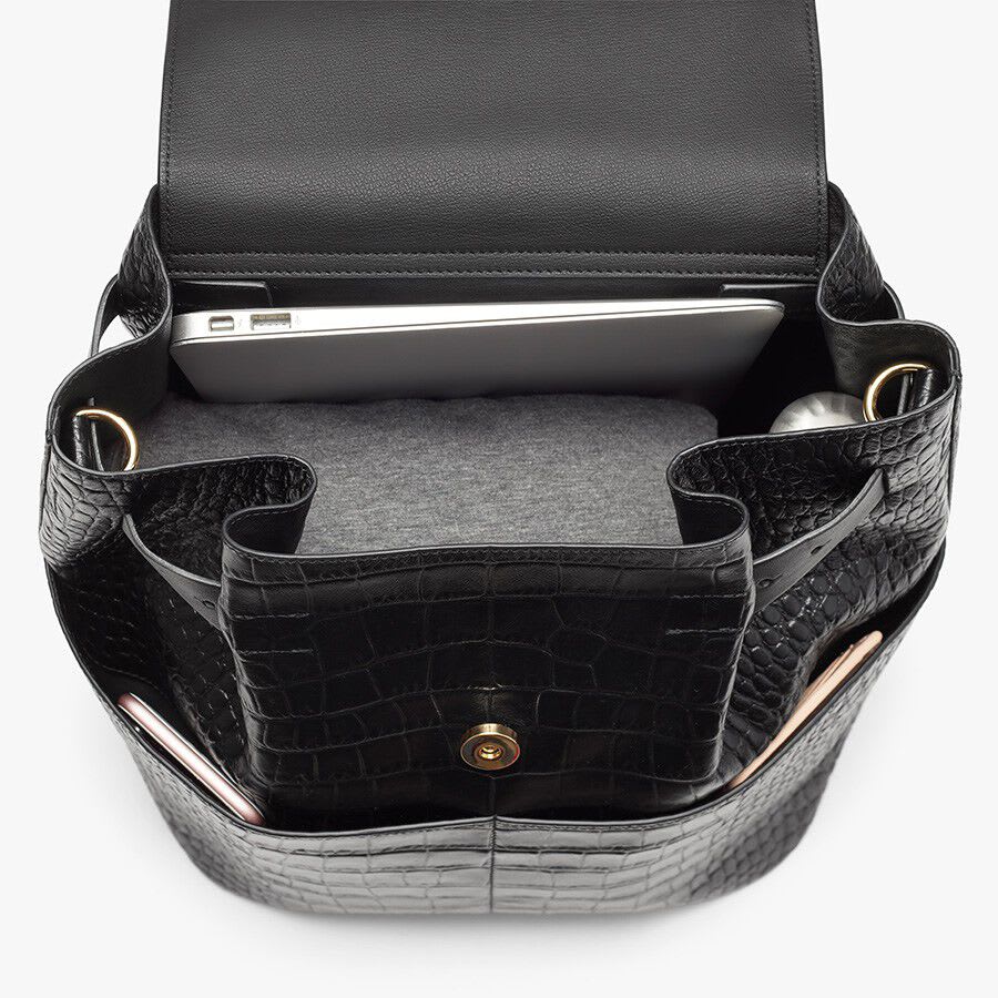 Cuyana Black Croc-Embossed Leather Backpack Leather Backpack 2.0 (Croco) (Earlier Version) | Cuyana  main image 2