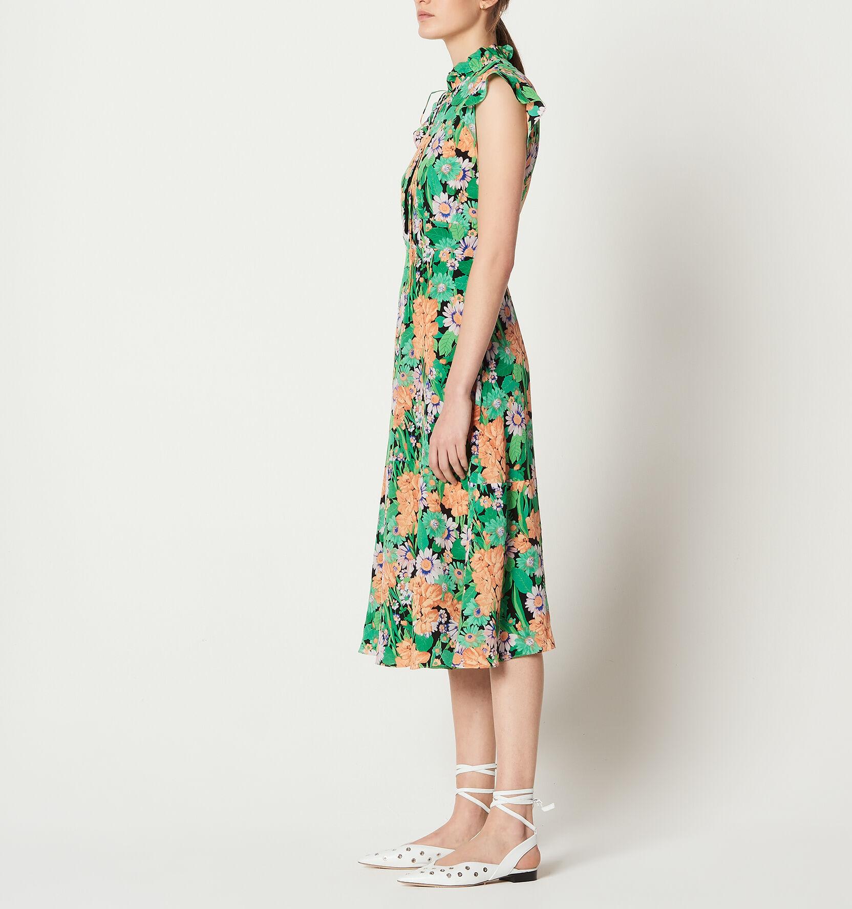Mid-length silk dress with floral print | Sandro | Sandro