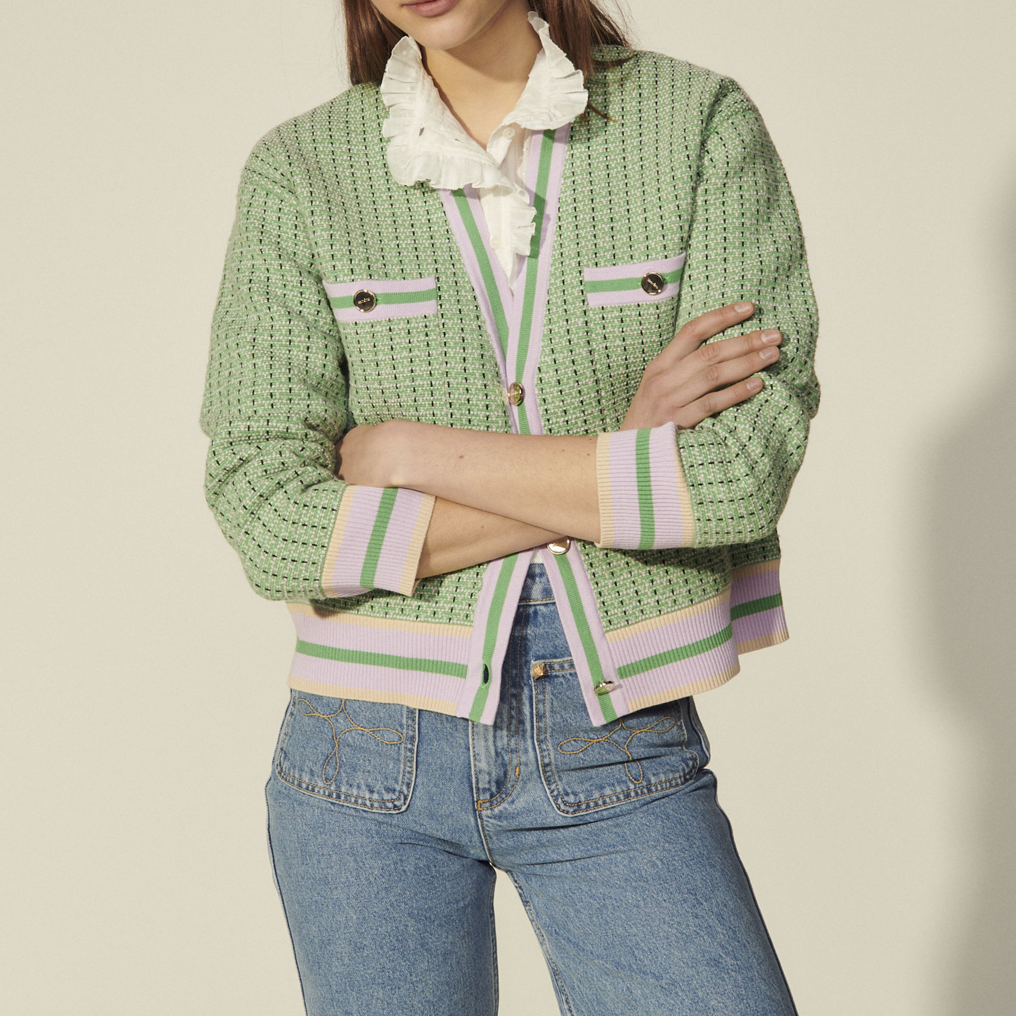 Cropped cardigan in fancy tweed | Sandro | Sandro Secondhand