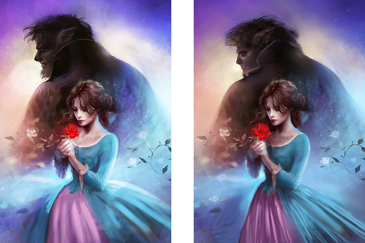 Melanie Delon second stage rough digital sketches for Beauty and the Beast