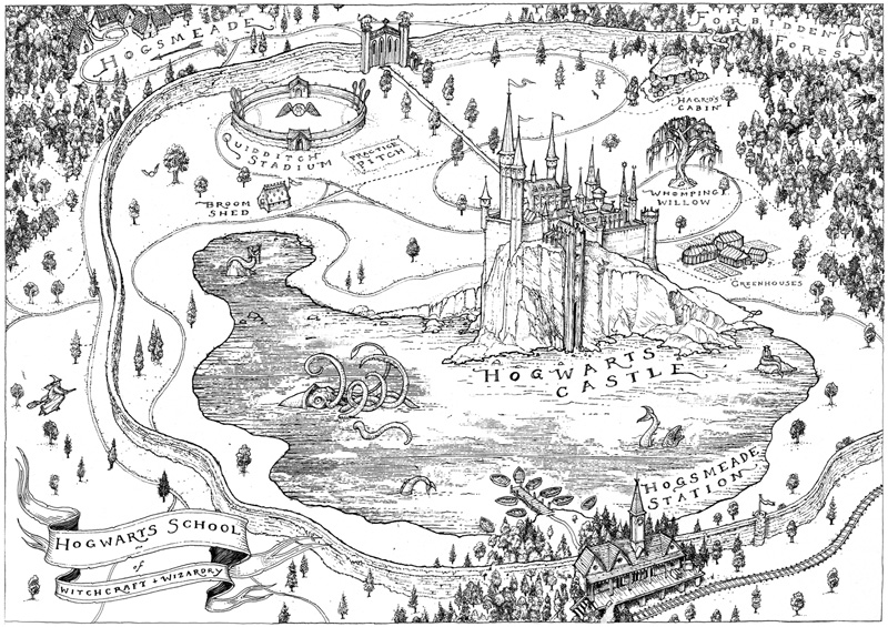 Map of Hogwarts Castle and Grounds by Levi Pinfold 