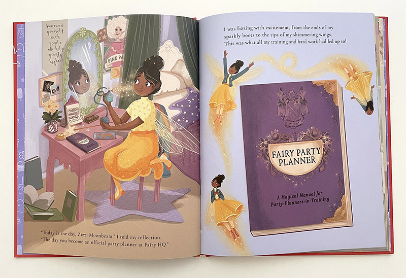 First spread from Zizzi Moonbeam - Fairy Party Planner illustrated by Natalie Smillie