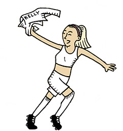 Illustration by Spike Gerrell of England football player Chloe Kelly for the book: The Football School Encyclopedia