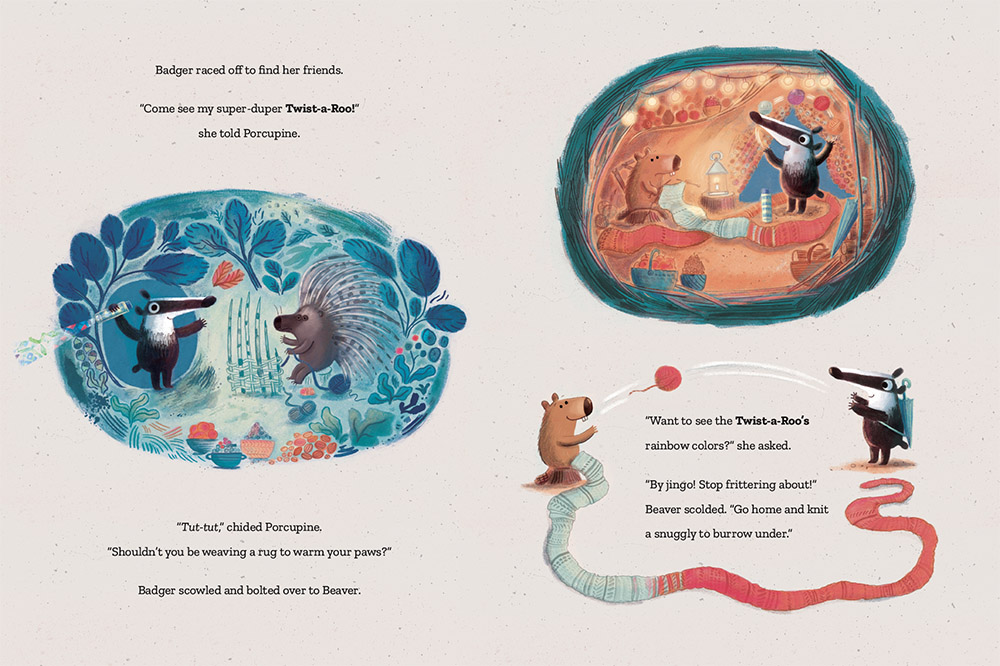 Inside illustration by Kristyna Litten for the picture book, The Twist-a-Roo 