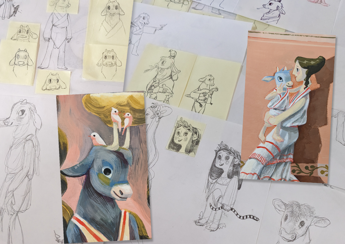 sketches by Gaia Alessi of Asterion and Ariadne