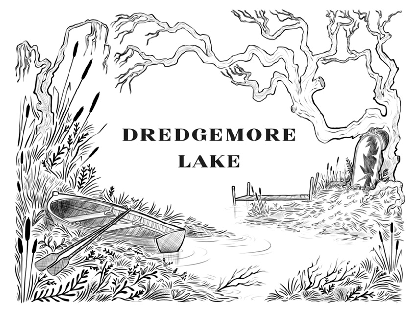 Dredgemore Lake - chapter head illustration by Natalie Smillie for Lykewise by Darren Simpson