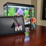Handmade Resin Keychain with Glitters and Gold Flakes, Initial Charm with Tassel