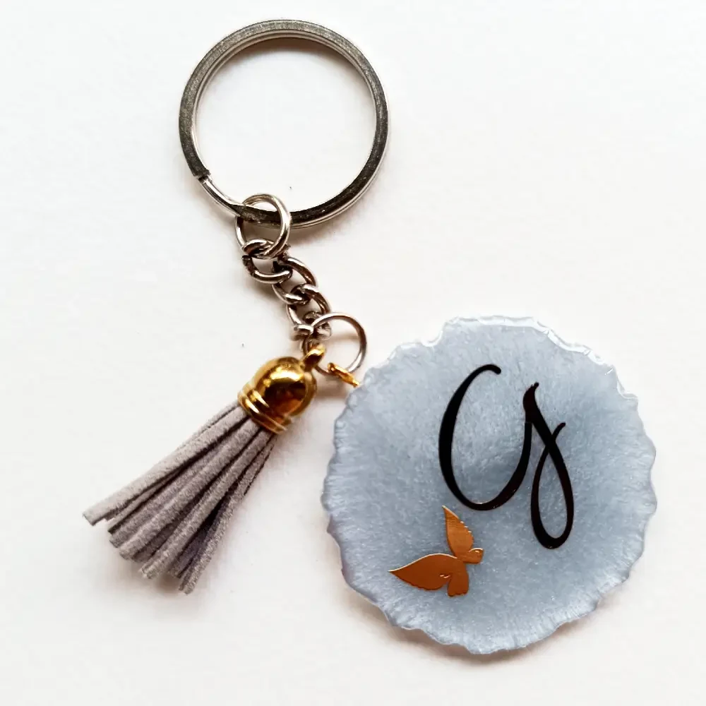Alphabet resin keychain with personalized acrylic english character and tassel