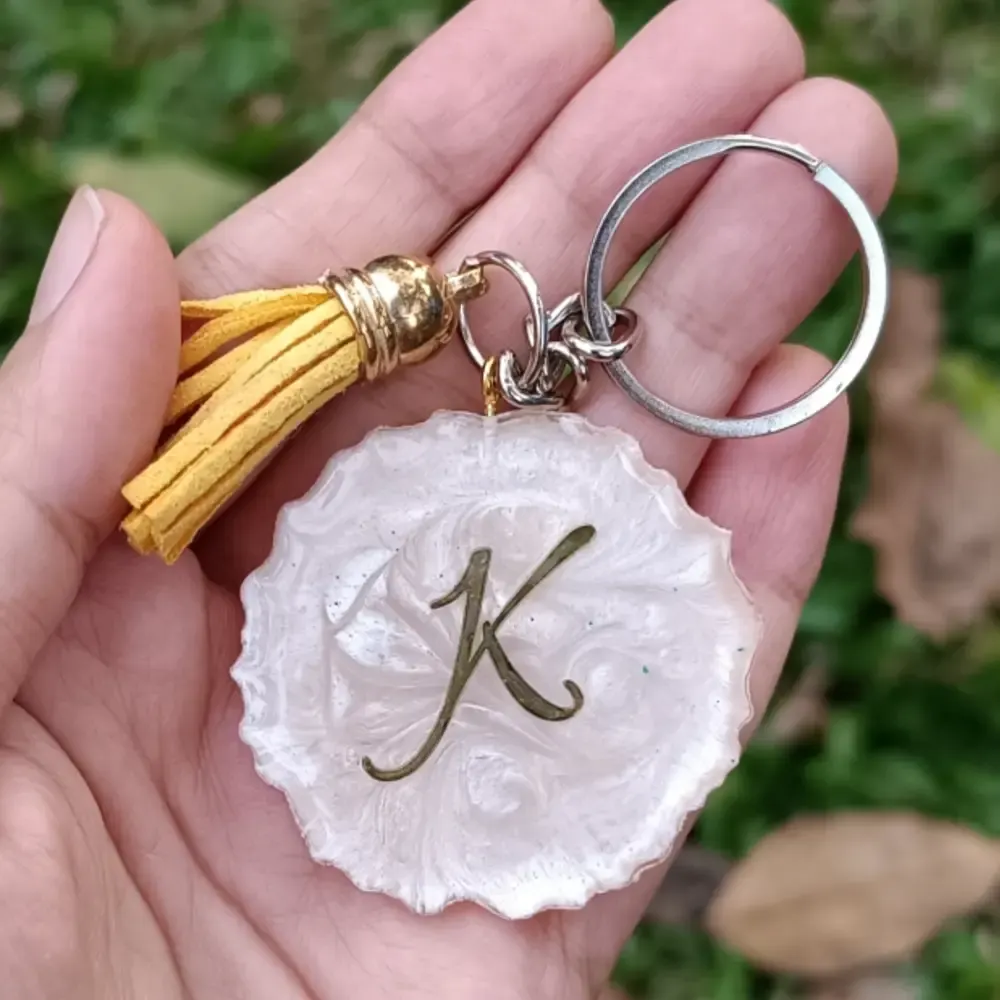 Customized resin keychain for her with her name and tassel