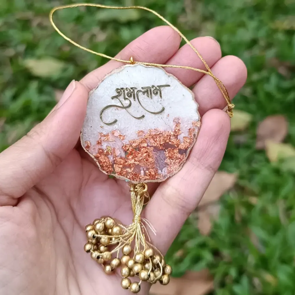 Handmade Resin Shubh Labh Hanging,  Home Decor for Mandir, Door and Festive Occasions