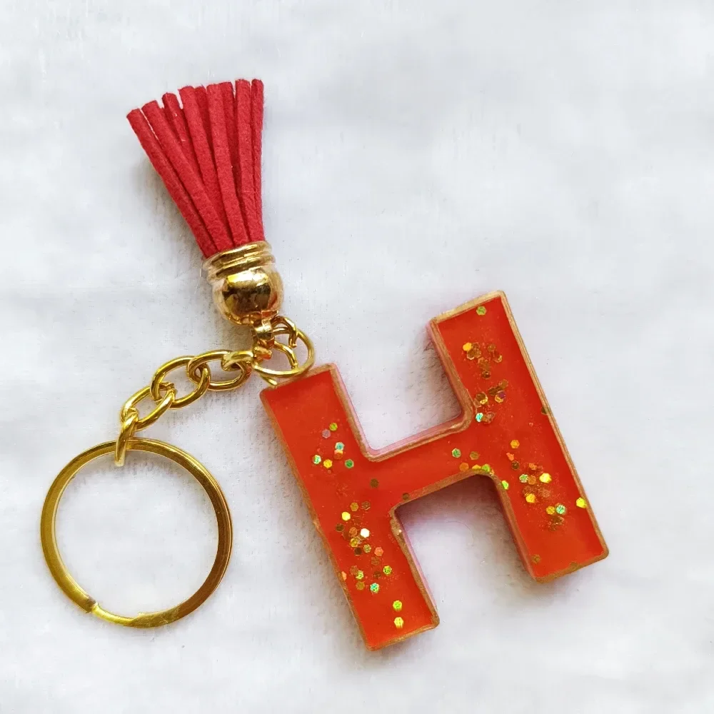 Handmade Solid Colour Resin Keychain Resin Alphabet Initial Letter Keychain Key Ring for Man Women Girls Purse Handbags