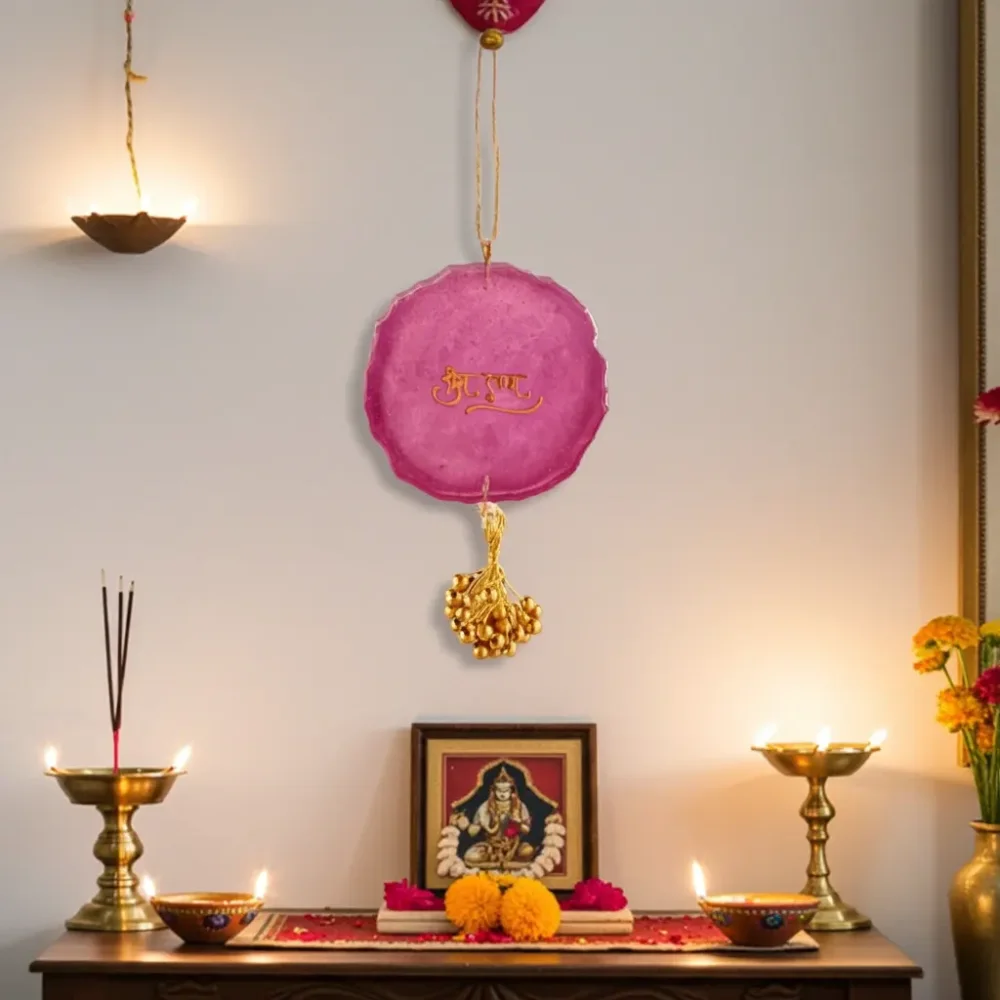 Handmade Resin Shubh Labh Hanging,  Home Decor for Mandir, Door, and Festive Occasions