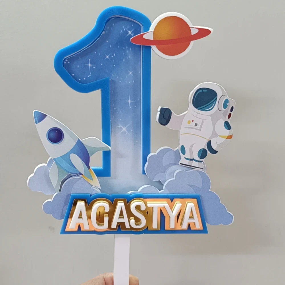 Personalized First Birthday Astronaut 3D Cake Topper