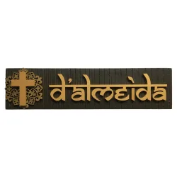 Customisable Catholic Cross Nameplate, Sleeper Wood Base with MDF Letters, Hand Painted, PU Polished, 20x5 Inches