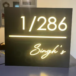 Personalised LED Illuminated House Name Plate, Matte Black Acrylic, Custom Name and Number Sign, 45.7 x 40.6 cm