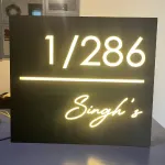 Personalised LED Illuminated House Name Plate, Matte Black Acrylic, Custom Name and Number Sign, 45.7 x 40.6 cm