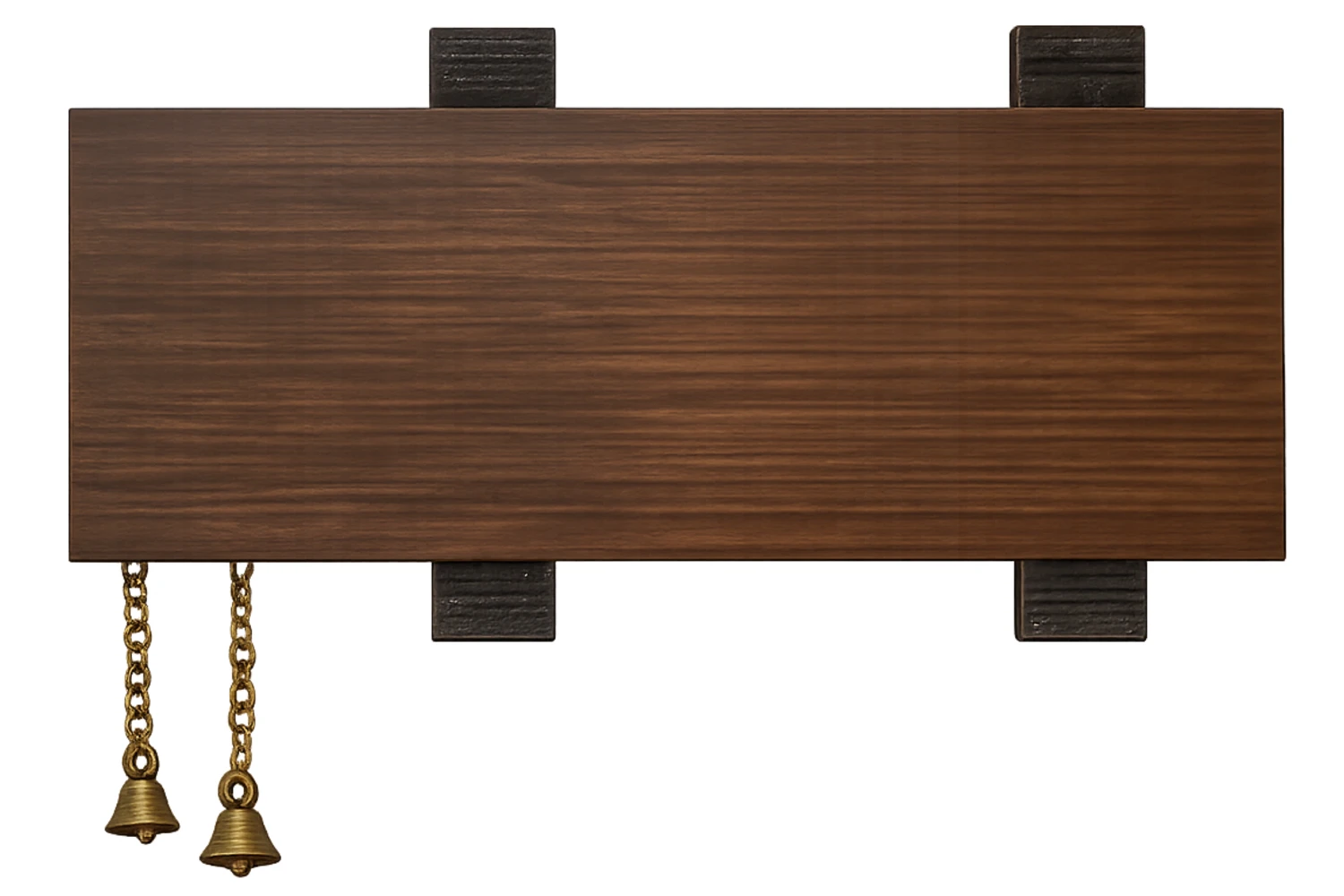 Customisable Wooden Nameplate with Om Motif, MDF and Acrylic, Brass Bells, Hand Painted, PU Polished, 15x6 Inches