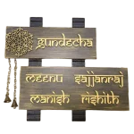 Customisable Wooden House Name Plate with Brass Bells and Chain, MDF Letters, Hand Painted, PU Polished, 16x14 Inches