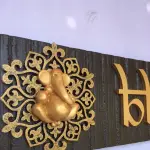 Personalized Wooden Nameplate Design with Ganesha Motif & MDF Letters, Hand Painted, PU Polished, Gold and Dark Brown, 50 x 12.5 cm, Name Plate For Home, Office & Outdoor Entrance
