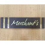 Personalized Wooden Name Plate, Sleeper Wood Base with Brass Stripes, Aluminium Letters, Hand Painted, PU Polished