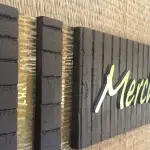 Personalized Wooden Name Plate, Sleeper Wood Base with Brass Stripes, Aluminium Letters, Hand Painted, PU Polished