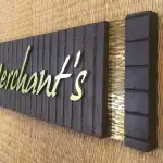 Personalized Wooden Name Plate, Sleeper Wood Base with Brass Stripes, Aluminium Letters, Hand Painted, PU Polished