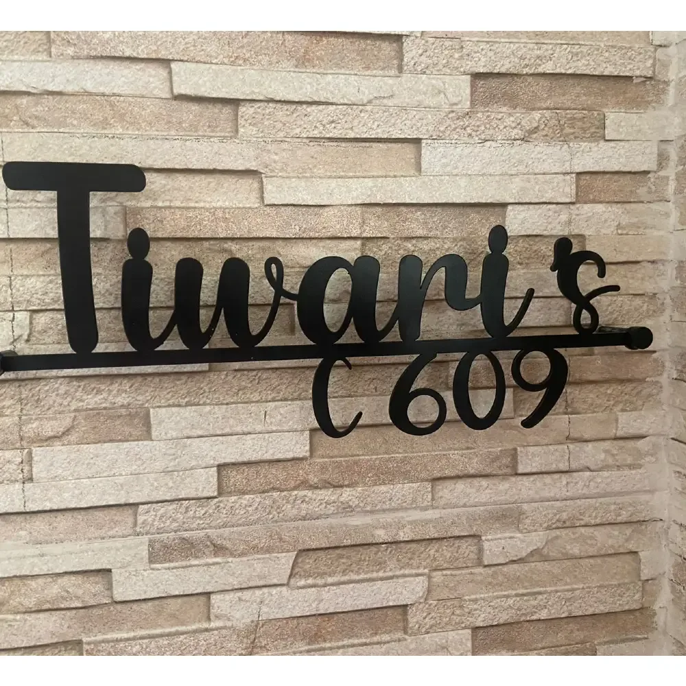 Customisable Metal Name Plate, SS 304 Grade, Matte Black Powder Coated Finish, 35.5 x 14 cm