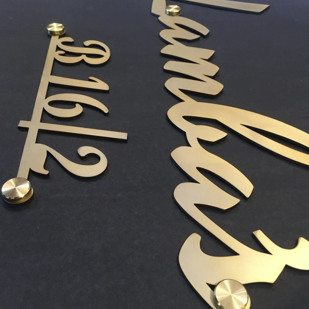 Custom Name Plate, SS 304 Grade, Gold Mat Brush Finish, PU Coating, 45.72 x 25.4 cm, Customisable Name and Size