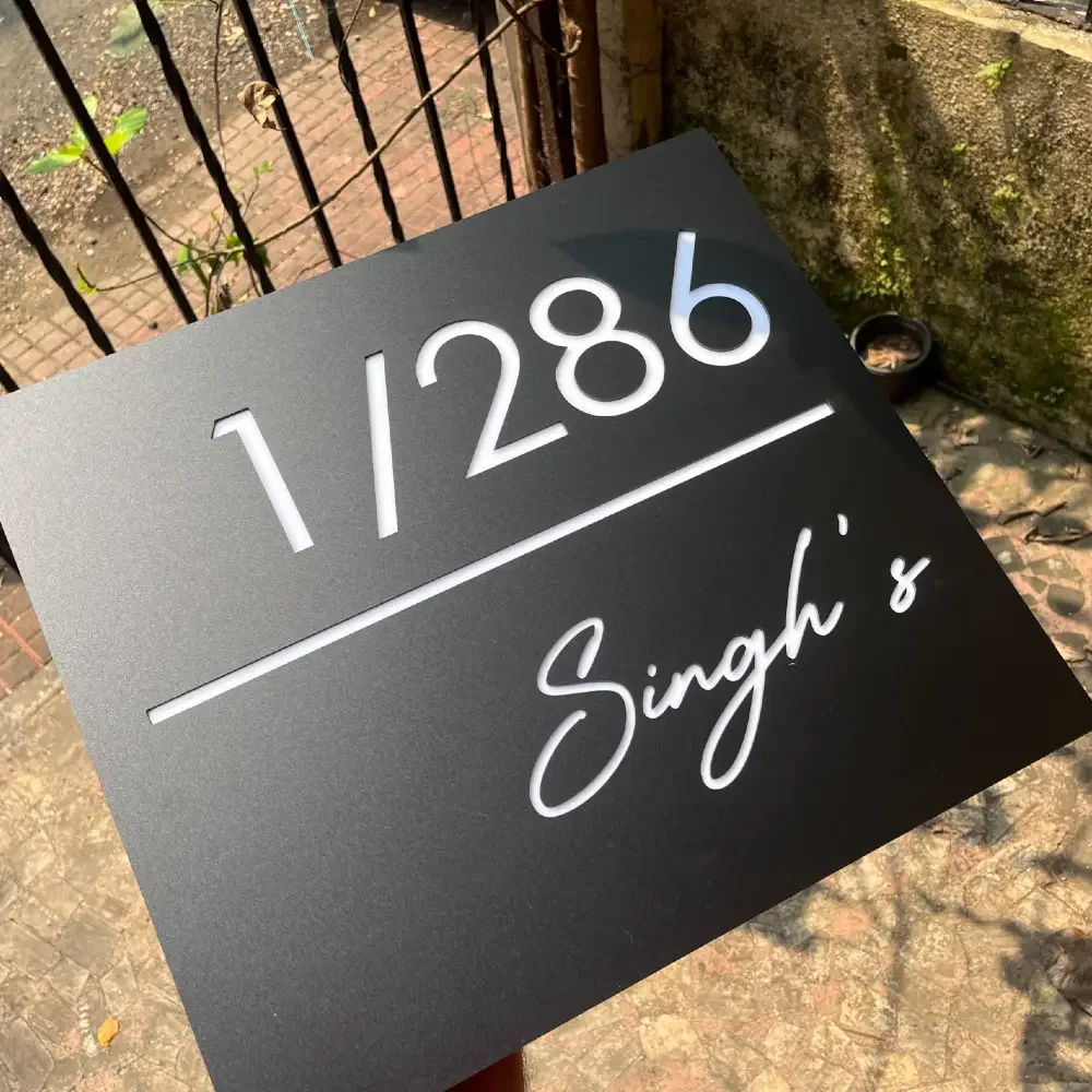Personalised LED Illuminated House Name Plate, Matte Black Acrylic, Custom Name and Number Sign, 45.7 x 40.6 cm