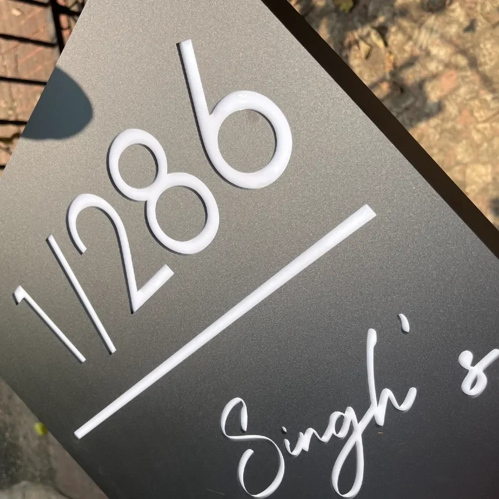 Personalised LED Illuminated House Name Plate, Matte Black Acrylic, Custom Name and Number Sign, 45.7 x 40.6 cm