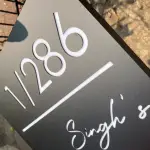Personalised LED Illuminated House Name Plate, Matte Black Acrylic, Custom Name and Number Sign, 45.7 x 40.6 cm